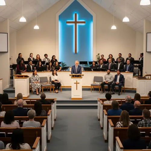 Modern Church Service with Diverse Congregation