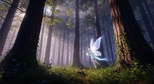 Mystical Forest Scene with Glowing Fairy | Vibrant Colors
