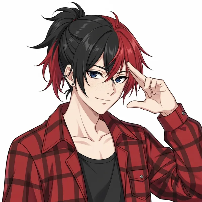 Vivacious Anime-Style Boy Character with Black and Red Hair Vivacious Anime-Style Boy Character with Black and Red Hair