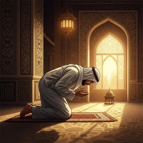 Islamic Art Inspired Photo: Person in Prayer with Warm Golden Light