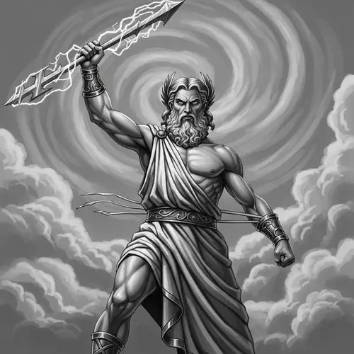 Zeus - Greek God of Thunder in Monochrome Grey