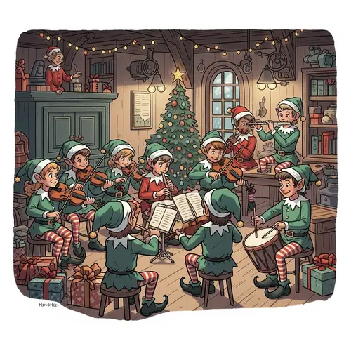 Elf Musicians in Santa's Workshop: Festive and Diverse Harmony