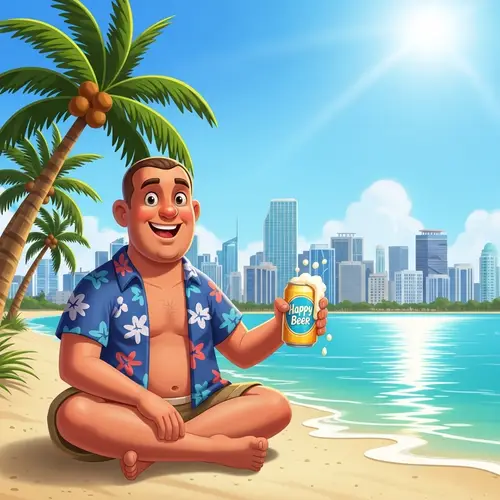 Happy Beer on the Sandy Beach of Miami