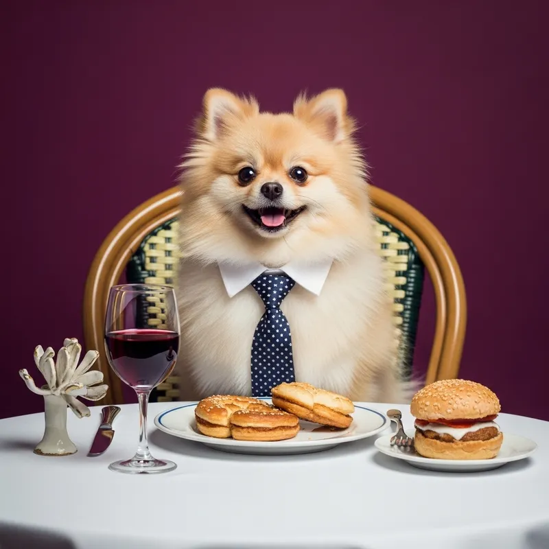 Artistic Pomeranian Dining at Chic French Restaurant Artistic Pomeranian Dining at Chic French Restaurant
