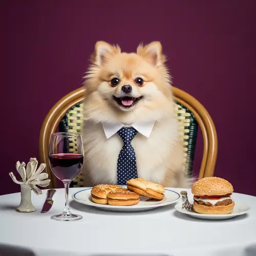 Fashionable Pomeranian Dining at French Restaurant | Pet Portrait