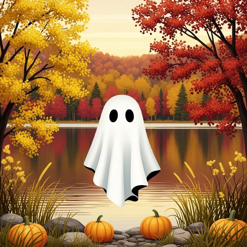 Charming Child-Like Ghost Over Serene Autumn Lake