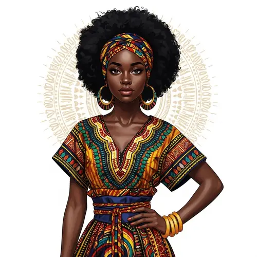 Afrofuturism-Inspired Artwork of Young Black Woman in Traditional African Attire
