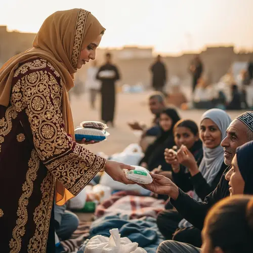 Qatari Woman Providing Aid with Elegance | Help and Sharing