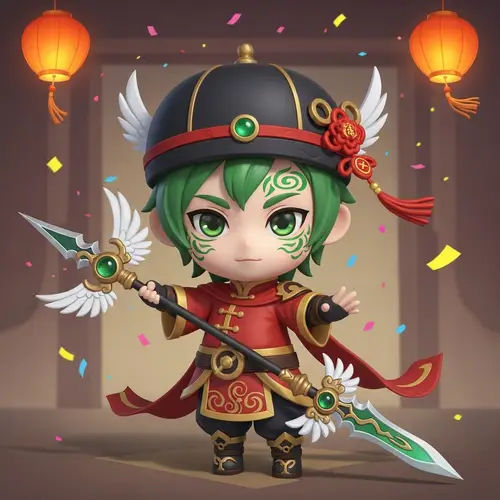 Unique Chinese New Year Character with Jade Winged-Spear