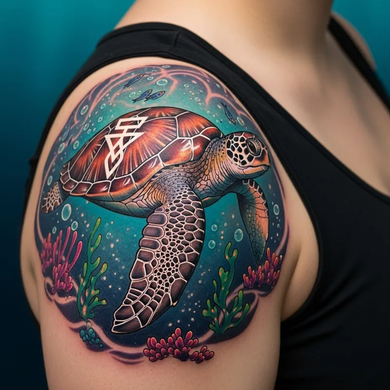 Spiritual Sea Turtle Tattoo | Shoulder Design