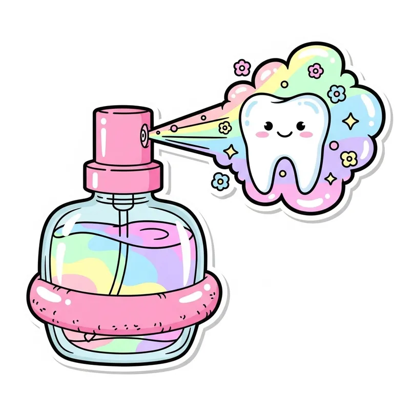 Charming Kawaii Perfume Bottle Sticker with Unique Tooth and Multicolored Liquid