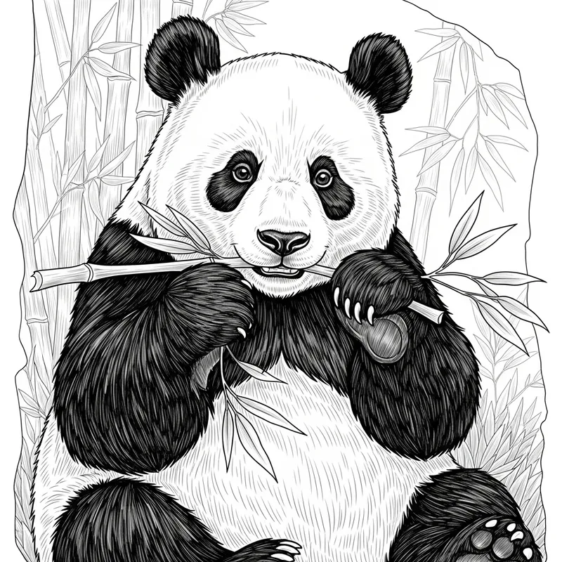 Jovial Panda Line Art: Detailed Monochrome Illustration