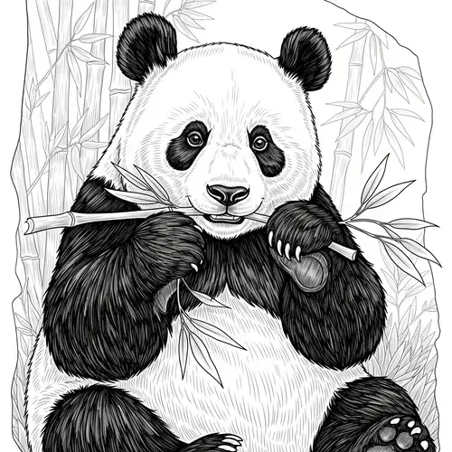 Jovial Panda Line Art: Detailed Monochrome Illustration