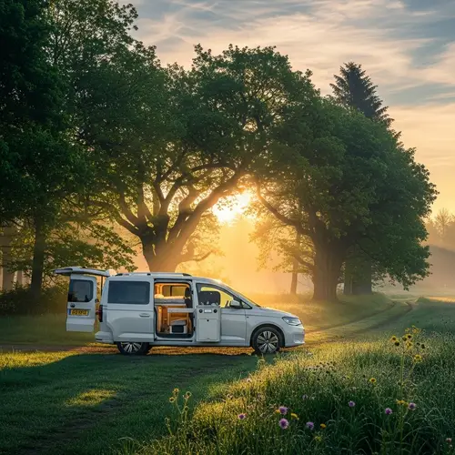 Realistic Volkswagen Caddy Design in Idyllic Nature Setting