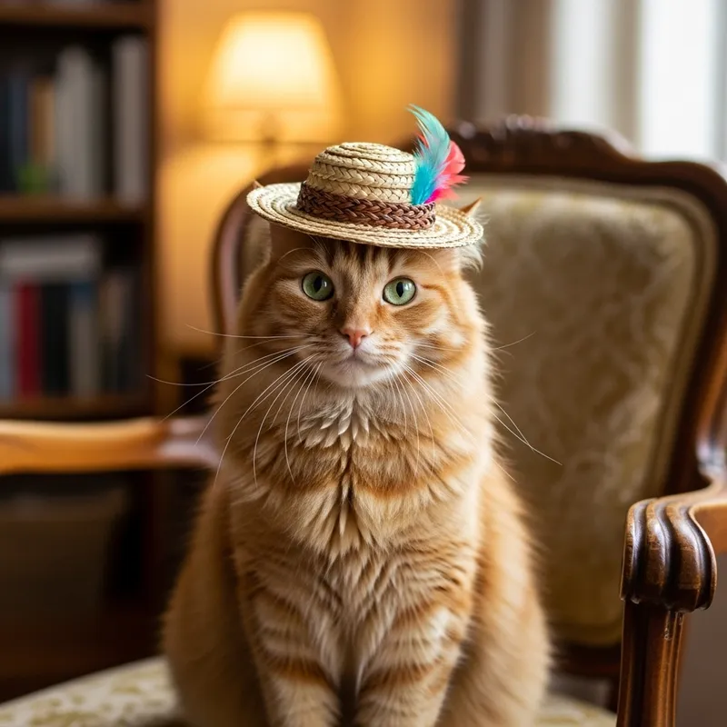 Cat with Hat - Adorable Feline in a Stylish Hat Cat with Hat - Adorable Feline in a Stylish Hat