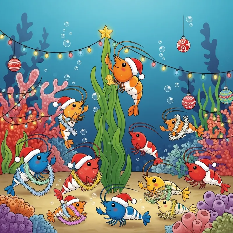 Adorable Baby Shrimp Celebrate Christmas