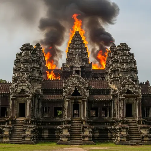 Iconic Angkor Wat: Stone Carvings Amidst Cambodian Jungle