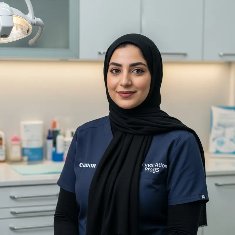 Confident Hijabi Dentist in Modern Dental Clinic | Capturing Professionalism & Cultural Identity