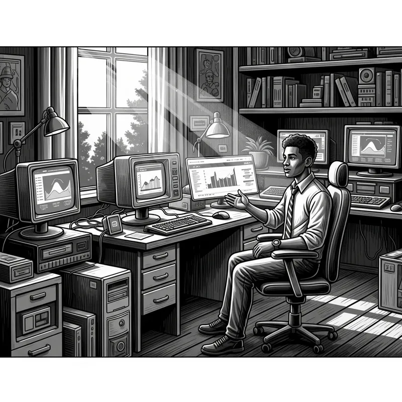 Vintage Webinar Stylization with Retro Monitor and Young Guy