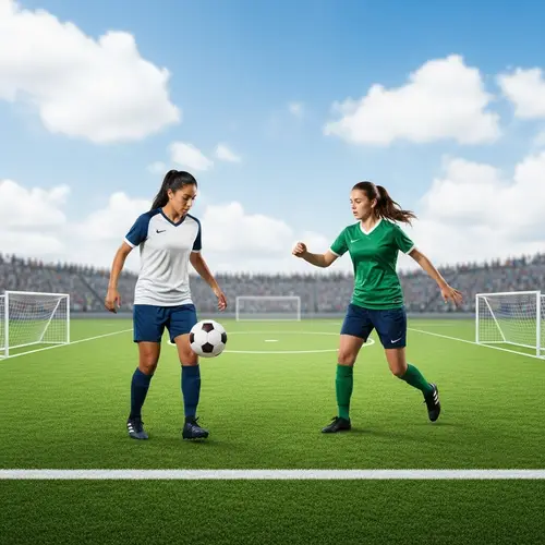 Female Soccer Players in Sportive Action on Football Field