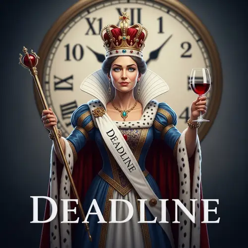 Queen of Deadlines with Wine | Deadline Humor Image