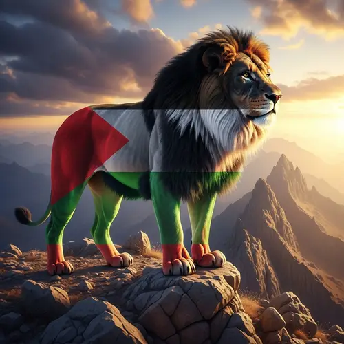 Palestinian Flag Lion Atop Mountain