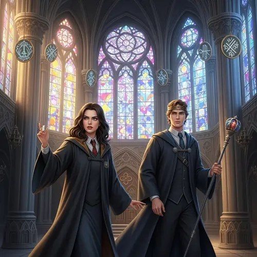 Brunette Woman and Mysterious Prince in Gothic Magic Academy