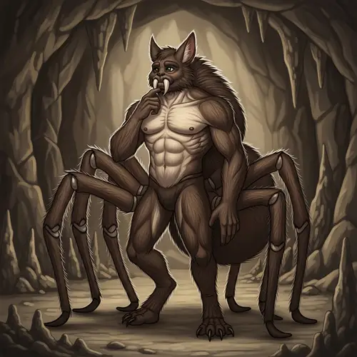 Muscular Anthropomorphic Spider Creature with Soft Furry Texture