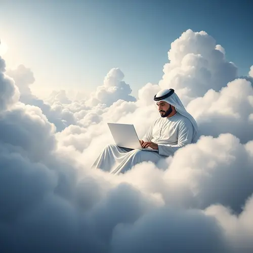 Man Using Laptop in Clouds - Relaxed Inspiration