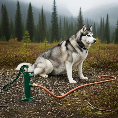 Animated Husky Illustration in Exaggerated Feeding Scene