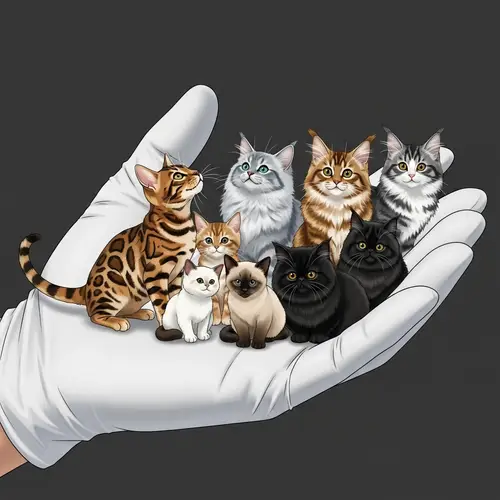 Hand Holding Adorable Collection of 10 Cats | Various Breeds and Colors