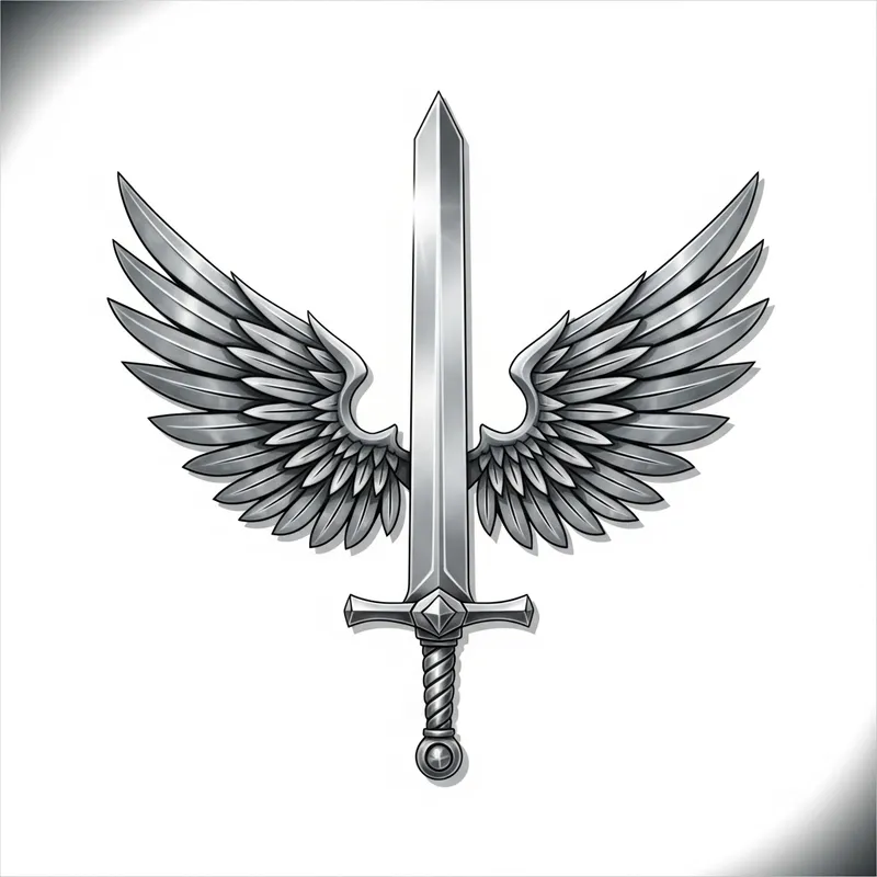 Guild Crest with Vertical Sword and Wings | Transparent Design