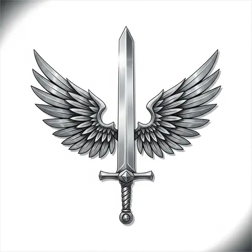 Guild Icon with Vertical Sword and Wings | Transparent Design