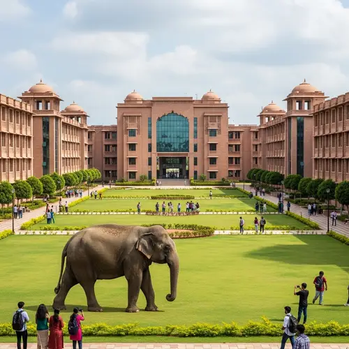 Indian University Campus with Wandering Elephant