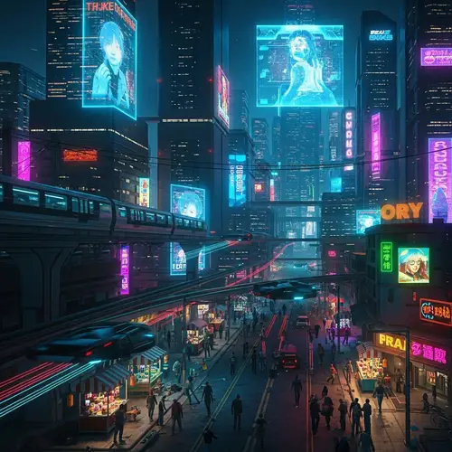 Futuristic Cyberpunk Cityscape | Neon Lights & Holograms