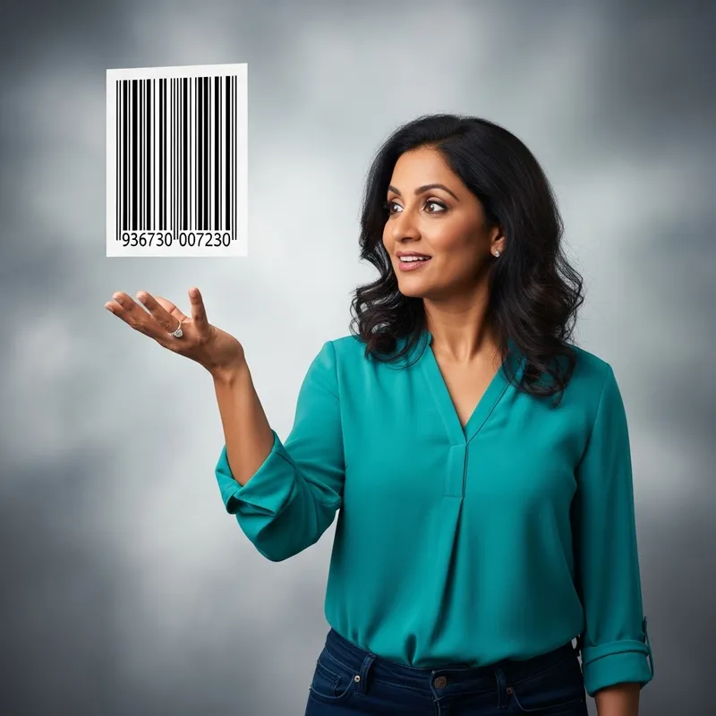 South Asian Woman Tossing Barcode in Casual Attire South Asian Woman Tossing Barcode in Casual Attire