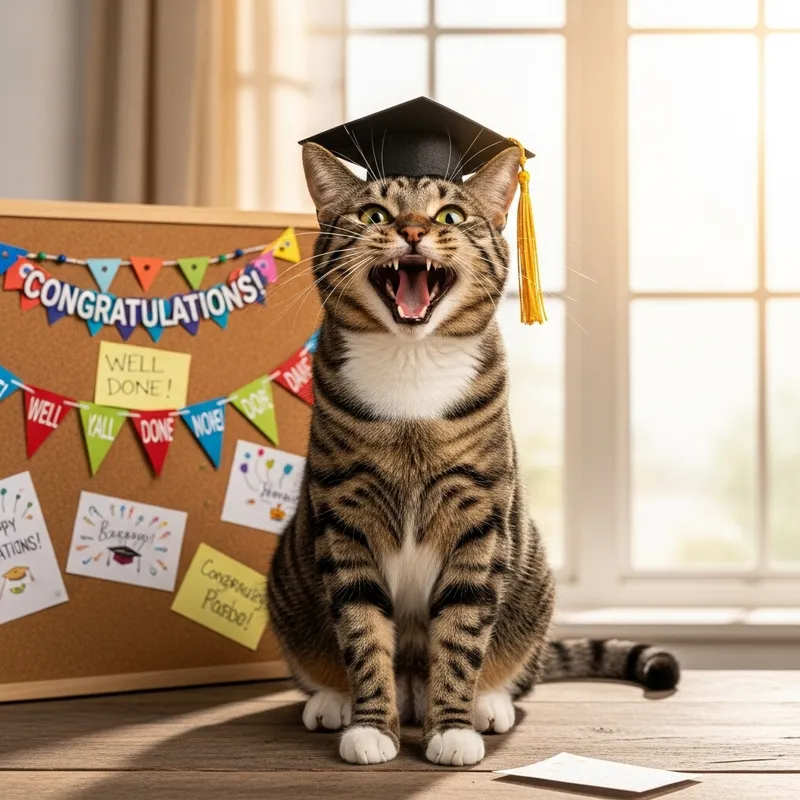 Excited Cat Graduation - Adorable Feline Celebrating Achievements