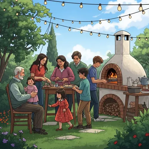 Multicultural Family Celebrates New Year in Quaint Levantine Village