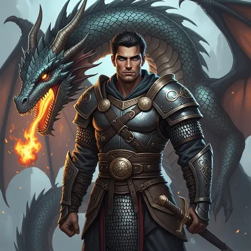 Masculine Warrior with Loyal Dragon Companion