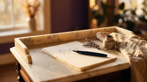 Elegant Cream Marble Writing Desk Photography