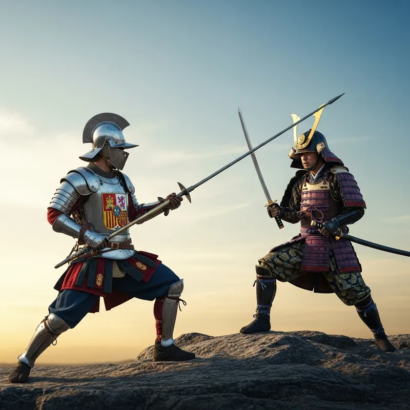 Spanish Soldier Battles Japanese Samurai