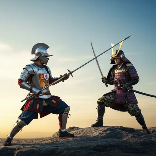 Spanish Soldier vs. Japanese Samurai - Battle on Rocky Ground