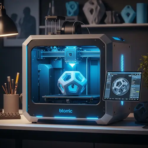 Futuristic 3D Printer Creating Complex Geometric Object