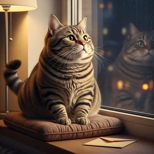 Chubby Cat Pancho: Thoughtful Window Gazing for Daily Envelope