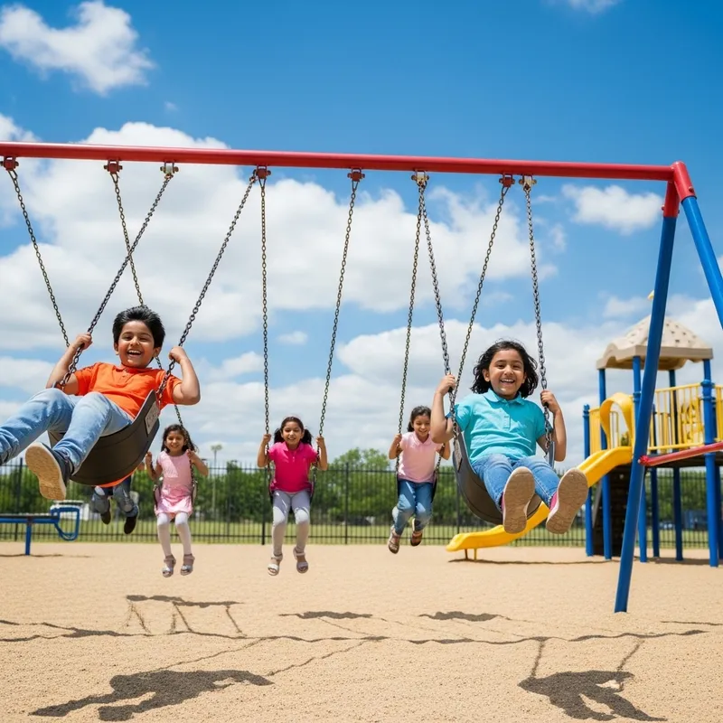 Joyful South Asian Children Swinging Outdoors