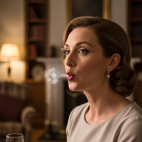 Elegant Lady Exhaling - Humorous Pose