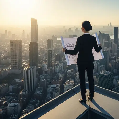 Visionary Leadership in Business: Asian Woman on Skyscraper