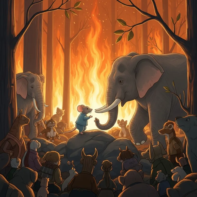Heartwarming Tale of Friendship: Elephant and Mouse Unite in Forest