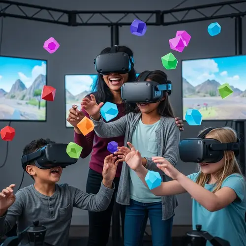 Virtual Reality Experience: Joyful South Asian Woman & Kids