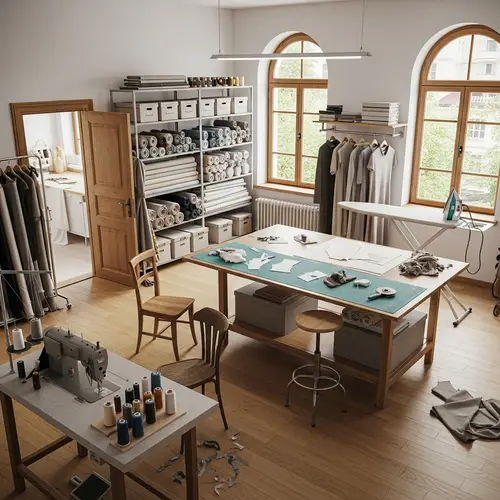 Explore a Tailor Workshop Layout with Pencil Sketch